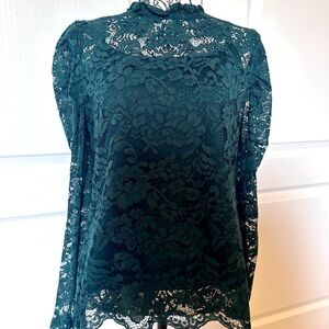 Women’s Adiva 2 Piece Emerald Green Floral Lace Top, Large